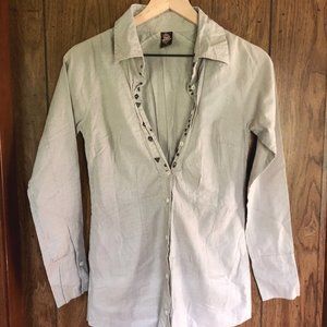 Free People Striped Button Down Top with Embellished Studs